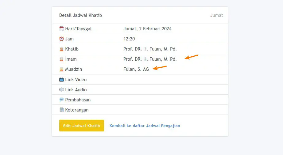 Nama Imam dan Muadzin Petugas Jumat Detail Pengajian