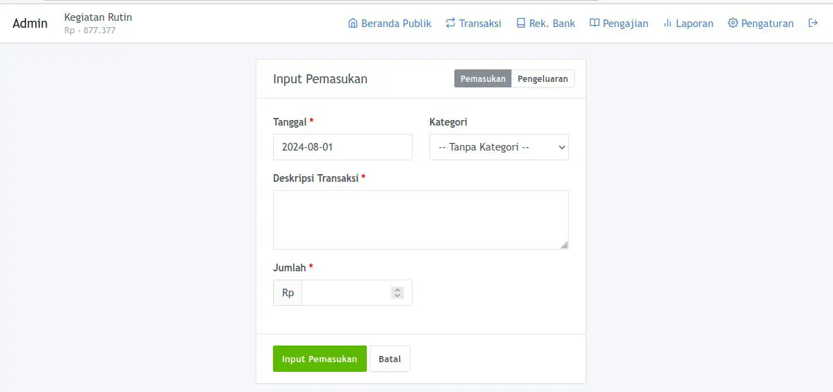 Formulir Input Transaksi Baru