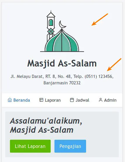 Tampilan Logo dan Alamat Masjid