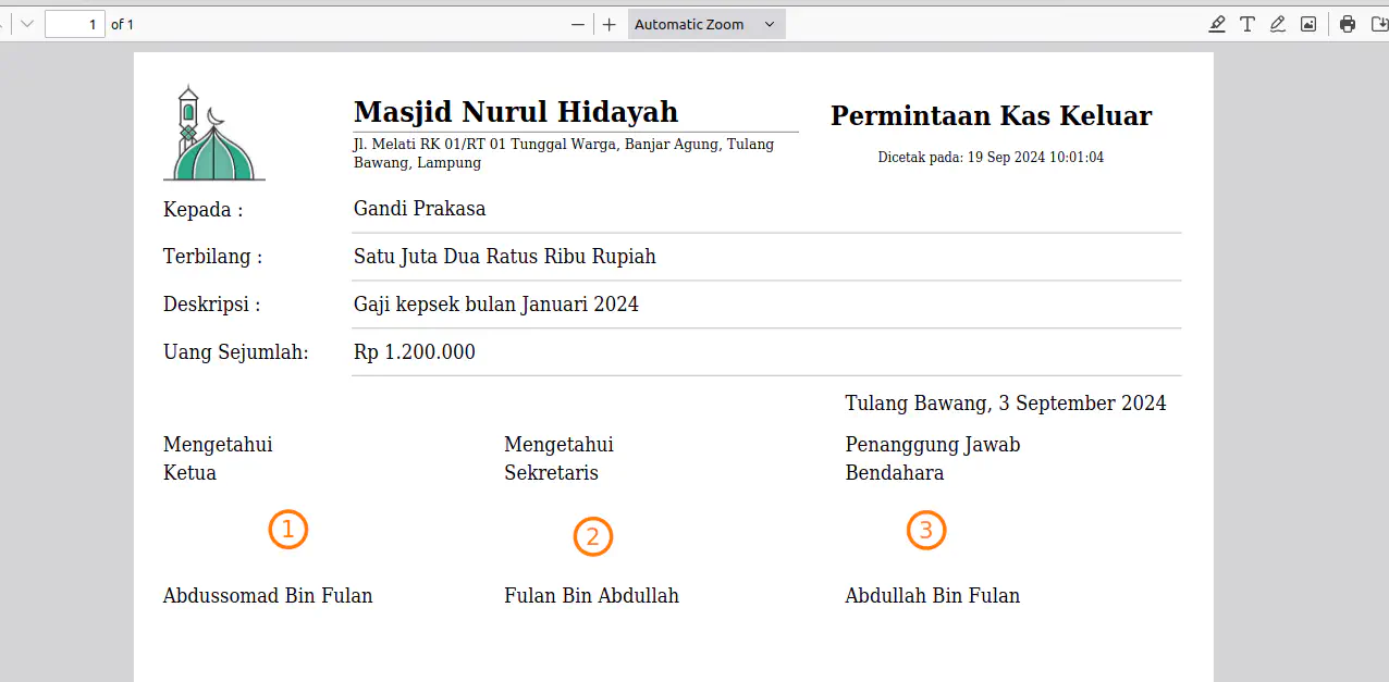 Cetak Permintaan Kas Keluar