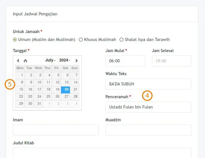 Isian Jadwal Pengajian